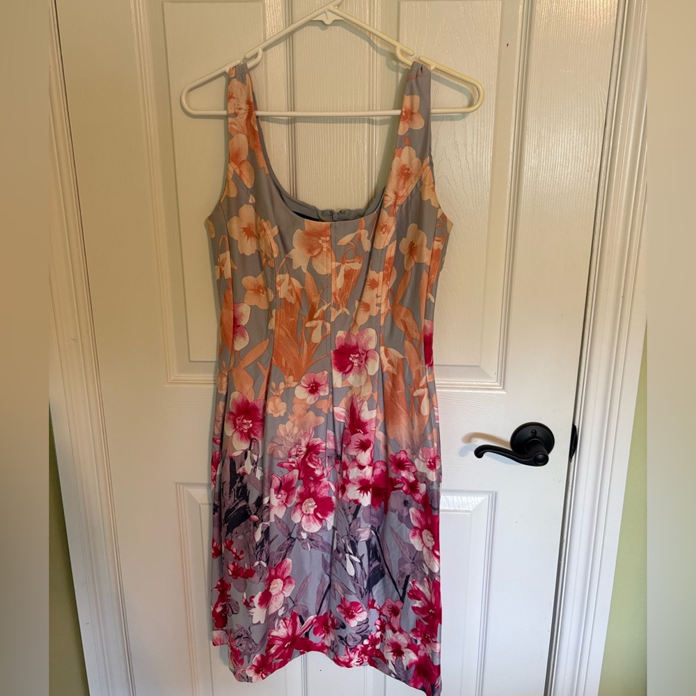Nine West Orange and Pink Sleeveless Midi Sundress